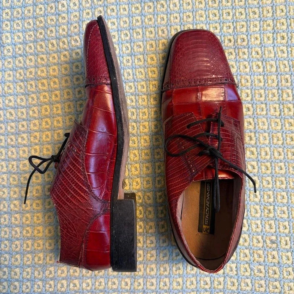 Stacy Adams Mens Red Snake Skin Leather Square Toe Dress Shoes 9.5 24131-234